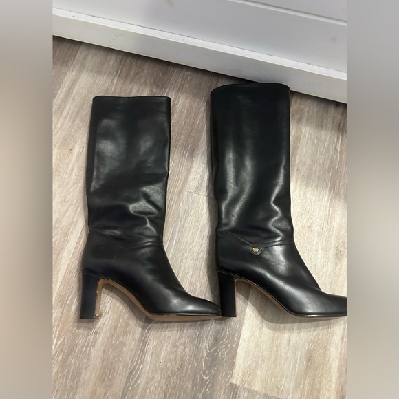 BALLY Black Leather Heeled Knee High Boots Equestrian Logo are a size 10. - Picture 7 of 11